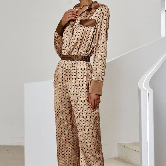 Long Sleeve Polka Dot Elegant Jumpsuit - Picture 1 of 5
